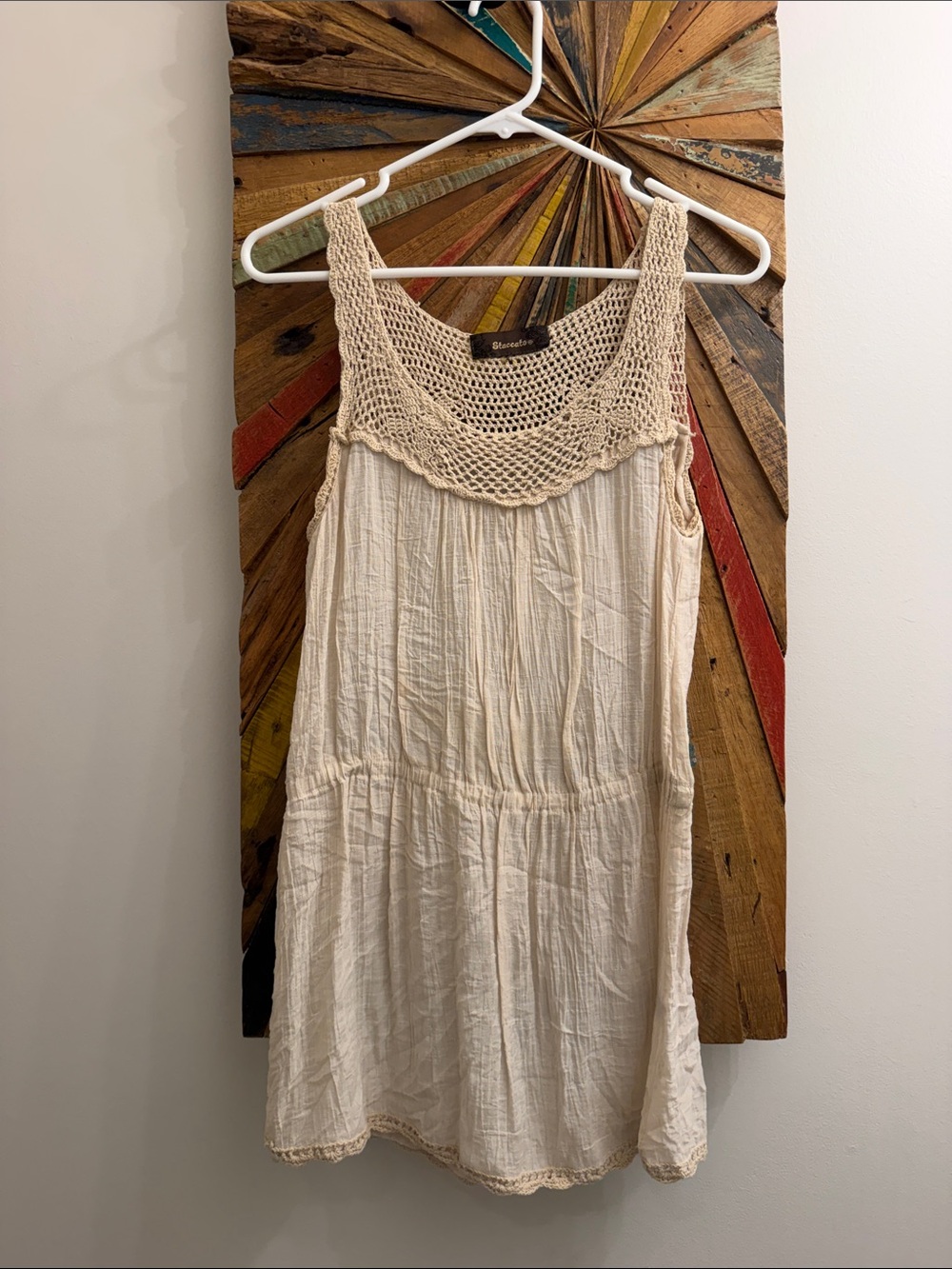 Staccato Cream Crochet Yoke Camisole Top